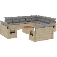 Syfax Salon de jardin avec coussins 13 pcs beige résine tressée