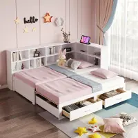 MODFU Canapé Droit Convertible avec Rangement - Lit Gigogne en Bois, Sans Matelas 90/180x190 cm - Blanc