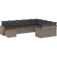 Syfax Salon de jardin avec coussins 10 pcs gris résine tressée