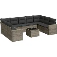 Syfax Salon de jardin avec coussins 10 pcs gris résine tressée