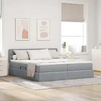 Prolenta Maison Exclusive - Lit coffre à LED avec matelas, gris clair, 180 x 200 cm, tissu