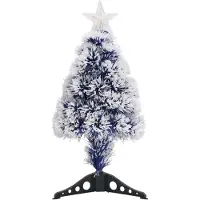 Syfax Arbre de Noël artificiel pré-éclairé blanc/bleu fibre optique