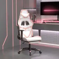 vidaXL Chaise gamer simple avec repose-pieds Blanc et rose Similicuir - Chaises de bureau FR4494802 1parcel