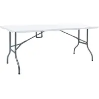 Prolenta Table de jardin pliante, blanche, dimensions 180x72x72 cm, en HDPE