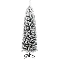 Syfax Sapin de Noël artificiel mince flocon de neige vert 150 cm PVC