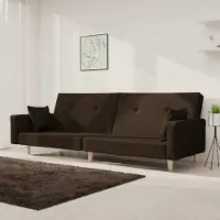 Prolenta Canapé convertible 2 places avec 2 coussins, en tissu marron foncé