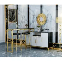 AEA Luxus Edelstahl Glas Haus Bar 4 tlg. Garnitur Bartisch 2x Barhocker Schrank