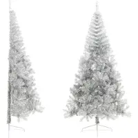 Syfax Demi sapin de Noël artificiel avec support argenté 210 cm PET