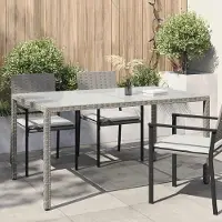 Prolenta Maison Exclusive - Table de jardin 150 x 90 x 75 cm, verre trempé et rotin synthétique gris