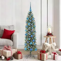 Prolenta Maison Exclusive - Sapin de Noël artificiel élancé, vert et blanc, 150 cm