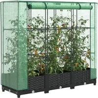 Prolenta Maison Exclusive - Jardinière surélevée avec couverture de type serre, aspect rotin, dimensions 120x40x123 cm