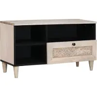 Syfax Meuble TV Blanc Blanchi 80 x 33 x 46 cm Bois de mangue massif