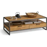 AEA Table basse en bois et métal avec tiroirs pratiques et étagère ouverte
