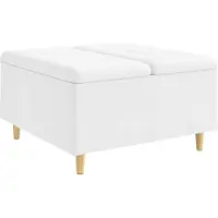 vidaXL Coffre de rangement en forme de pouf, blanc, 80 x 80 x 45 cm, revêtement en similicuir