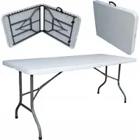 Inna Support Pour Catering De Jardin, Table Pliante, 180 Cm, Cadre En Acier Blanc