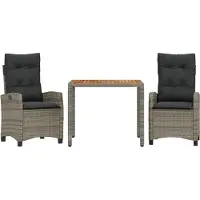 Syfax Ensemble à manger de jardin 3 pcs coussins gris résine tressée