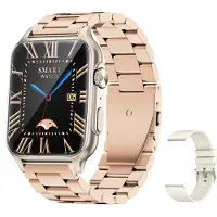 Andoer KT64 Smartwatch à écran tactile IPS de 1,96 pouce, BT5.2 | IP67 étanche | Chargement magnétique | Assistant vocal intelligent | Surveillance de la santé | Appel clair, bracelet en acier inoxydable, or