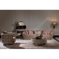 AEA Stoffsofa Garnitur Sofa 3 Sitzer Sessel Couchtisch Beige Stoff 3tlg