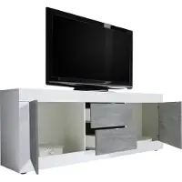 Dmora Sinello - Meuble TV, 210x43x65 cm Blanc Brillant, 2 Compartiments, Italy