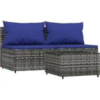 Syfax Salon de jardin 3 pcs avec coussins Gris Résine tressée
