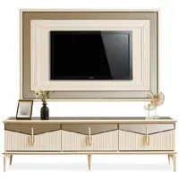 AEA Wohnwand TV Ständer Wandpanel Couchtisch RTV Lowboard Gold 3tlg Beige