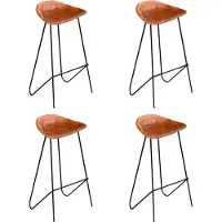 Syfax Chaises de bar lot de 4 marron cuir véritable