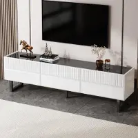Merax Armoire TV avec 3 tiroirs et plateau brillant, support TV en MDF pour le salon et l'entrée, TV Lowboard avec grand espace de rangement, design noir et blanc