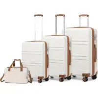 Sonstiges KONO Grande valise à roulettes Set 2-pièces, 74cm Trolley valise + sac de voyage Ryanair, Blanc crème 74cm