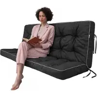 Hobbygarden POLA coussin pour balançoire de jardin 100×106×10 cm - imperméable, protégé contre les UV, matelassé, confortable, avec attaches - noir