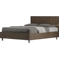 Ityhome - Lit double avec sommier 140x190 tête de lit droite noyer Demas