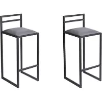 Ferro Lot de 2 tabourets de bar, noir, 84 cm avec dossier - tabouret de bar en métal avec assise rembourrée - style loft industriel - gris