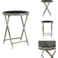 vidaXL Table d'appoint Gris 60 cm Poly rotin et verre trempé - Tables de jardin