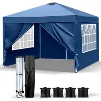 FCH 3x3M Pavillon étanche Pop up Pavillon pliable avec 4 panneaux latéraux Tente pliable Pavillon de jardin, 4 sacs de sableBleu