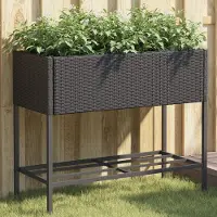 Prolenta Maison Exclusive - 2 jardinières surélevées avec tablette, noir, 90 x 40 x 75 cm, rotin synthétique