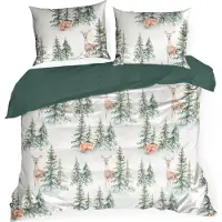 Eurofirany | Literie de Noël - Garniture de lit - blanc vert - 160 x 200 cm - Coton - Motif de Noël