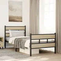 Prolenta Lit en métal exclusif, finition chêne Sonoma, sans matelas, dimensions 90x200 cm