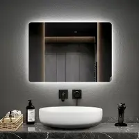 Emke Miroir de salle de bain avec éclairage LED Miroir mural avec interrupteur tactile et antibuée, 45x60cm Miroir de salle de bain avec 2 couleurs de lumière