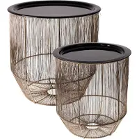 H&S Decoration | Table d'appoint - Table basse avec panier - Set de 2 - Rond - Table avec panier intégré - Noir Or