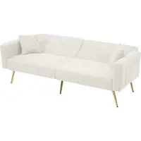 MODFU Canapé Droit Convertible - 2 Places Rangement Latéral Tissu Sherpa Blanc