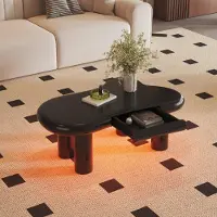 OKWISH Table basse - Tiroirs et LED 16 Couleurs Forme Nuage - Noir