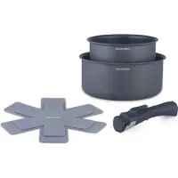 Arthur Martin AM2984, ensemble de 2 casseroles en aluminium avec manche en acier inoxydable, diamètres 16 et 20 cm, revêtement antiadhésif, manche amovible, finition gris mat
