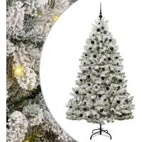 Syfax Sapin de Noël artificiel Vert et blanc 210 cm PVC et métal