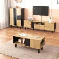 MODFU Meuble TV 170x40x50 cm - Bois massif et MDF, rangement fonctionnel - Naturel