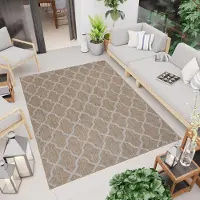 Tapiso Tapis Outdoor Indoor Marron Gris Grille Marocaine Balcon Terrasse Résistant aux intempéries 80 x 150 cm