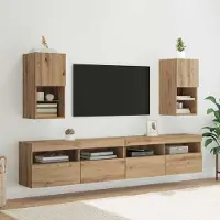 Prolenta Meubles Exclusifs - Deux meubles TV muraux en bois stratifié chêne massif, fabrication artisanale