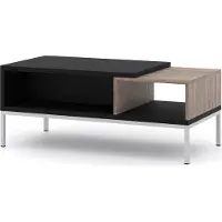 Homlando Table basse Toledo 110x55 cm CHÊNE FLAGSTAFF / NOIR MAT - Table basse - Table d'appoint avec cadre argenté - Table de salon moderne