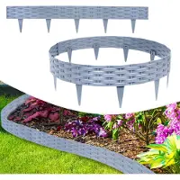 XMTECH 25m Bordure de pelouse Palissade de jardin aspect rotin Bordure de parterre Bordure de tonte en plastique, gris