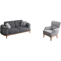 Xl Moebel Gmbh Ensemble salon gris moderne 2 pièces Canapé 3 places et fauteuil