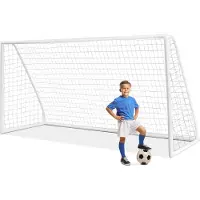 Costway 365 x 182 cm But de football, but de football avec filet haute résistance & 6 piquets pour enfants & adultes