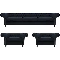 Xl Moebel Gmbh Bleu Ensemble de canapés 3pcs 2x fauteuils Canapé trois places Aménagement Chesterfield